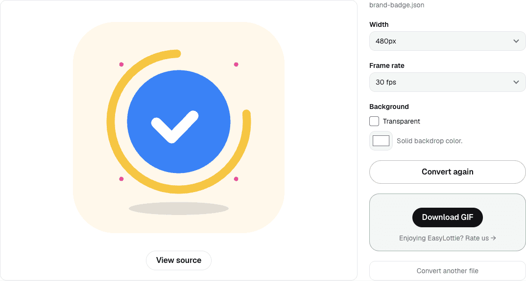 The finished GIF of the brand badge with its download button