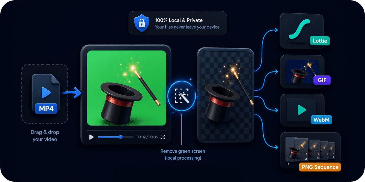 Video to Lottie output preview tested on a dark background
