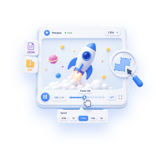 EasyLottie preview panel displaying a Lottie animation against a configurable background